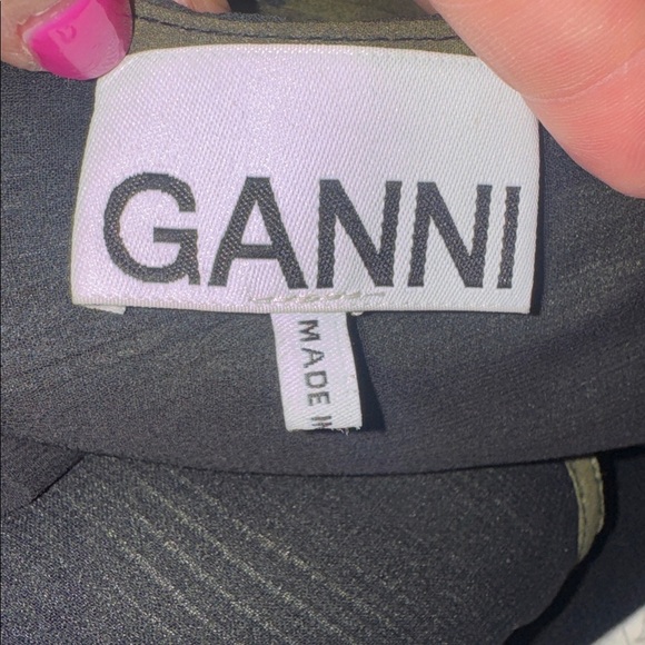 Ganni Pleated Georgette Strap Dress In Olive Drab Size 36 - Picture 2 of 9